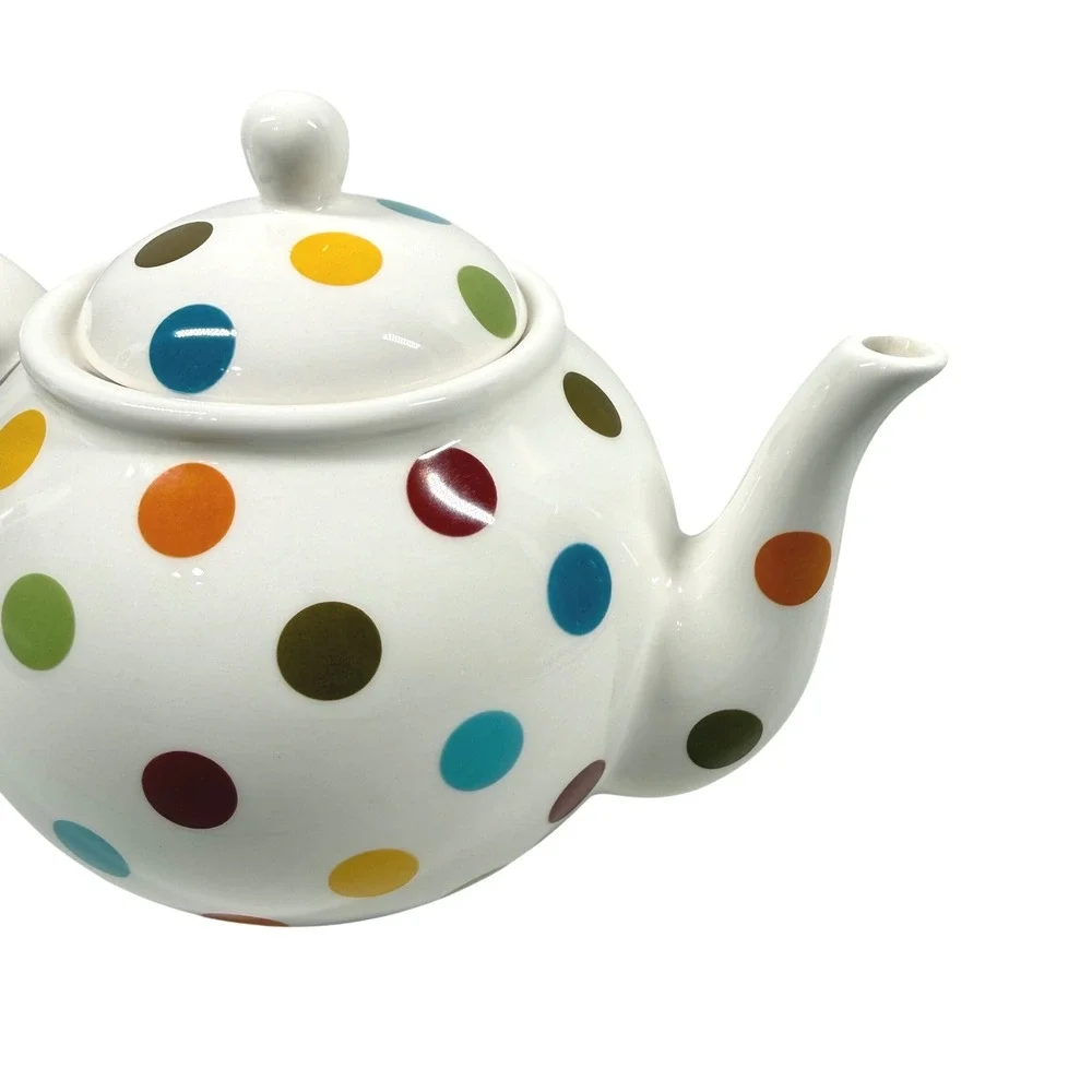 PIER 1 Imports Confetti Teapot Ironstone Multicolor Polka Dot White Glossy 6.5